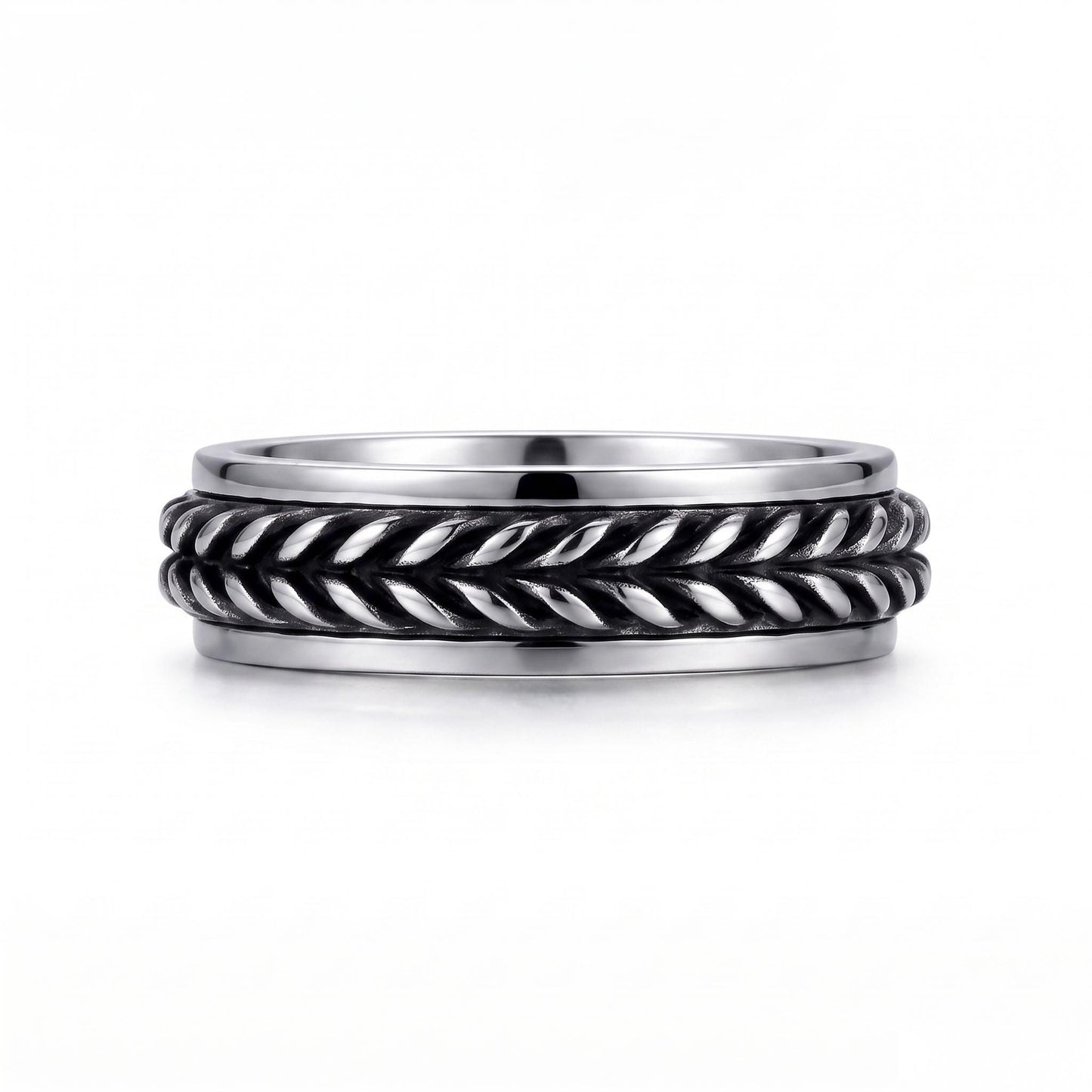 PT950 platinum braided leaf wedding band front view