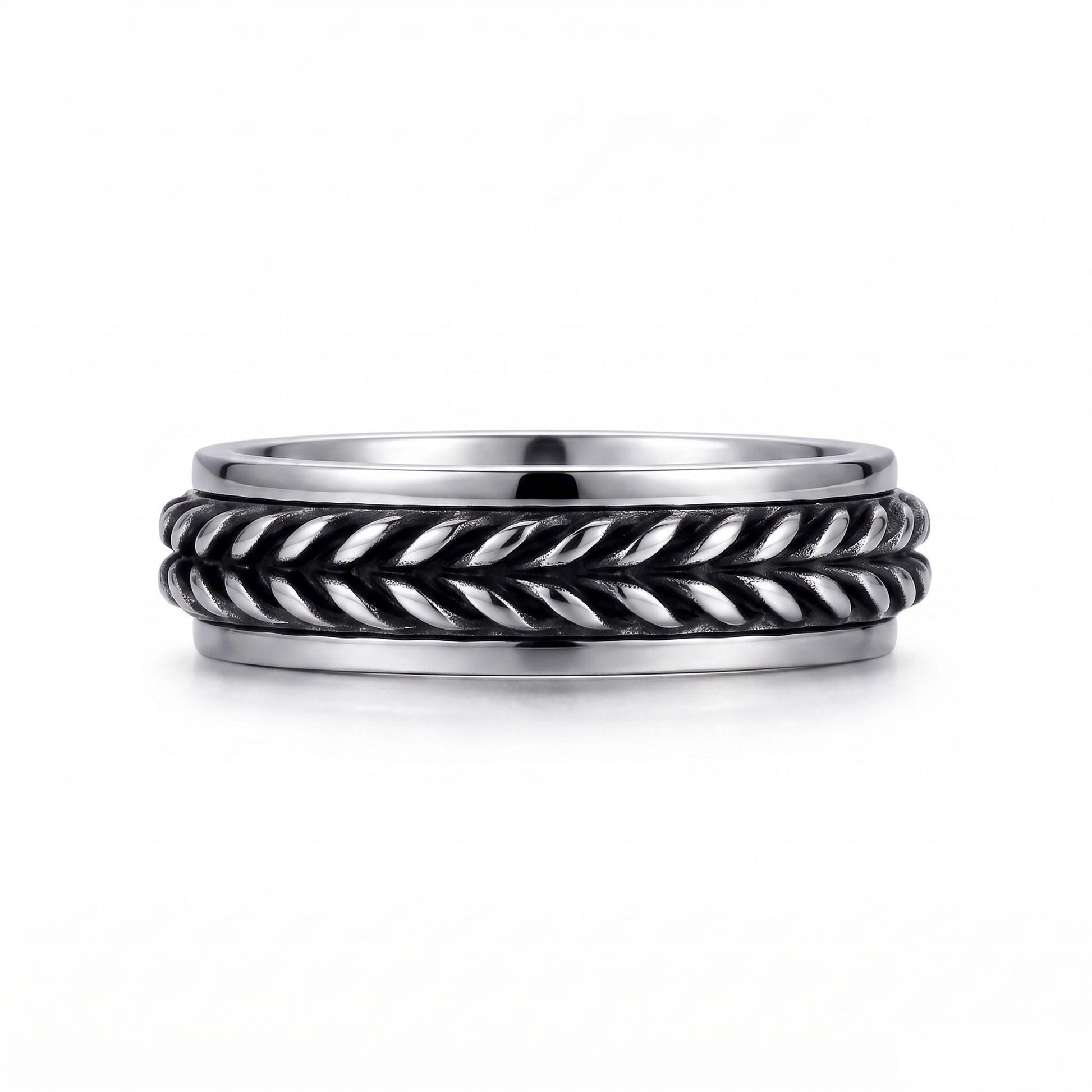 PT950 platinum braided leaf wedding band front view
