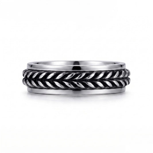 PT950 platinum braided leaf wedding band front view