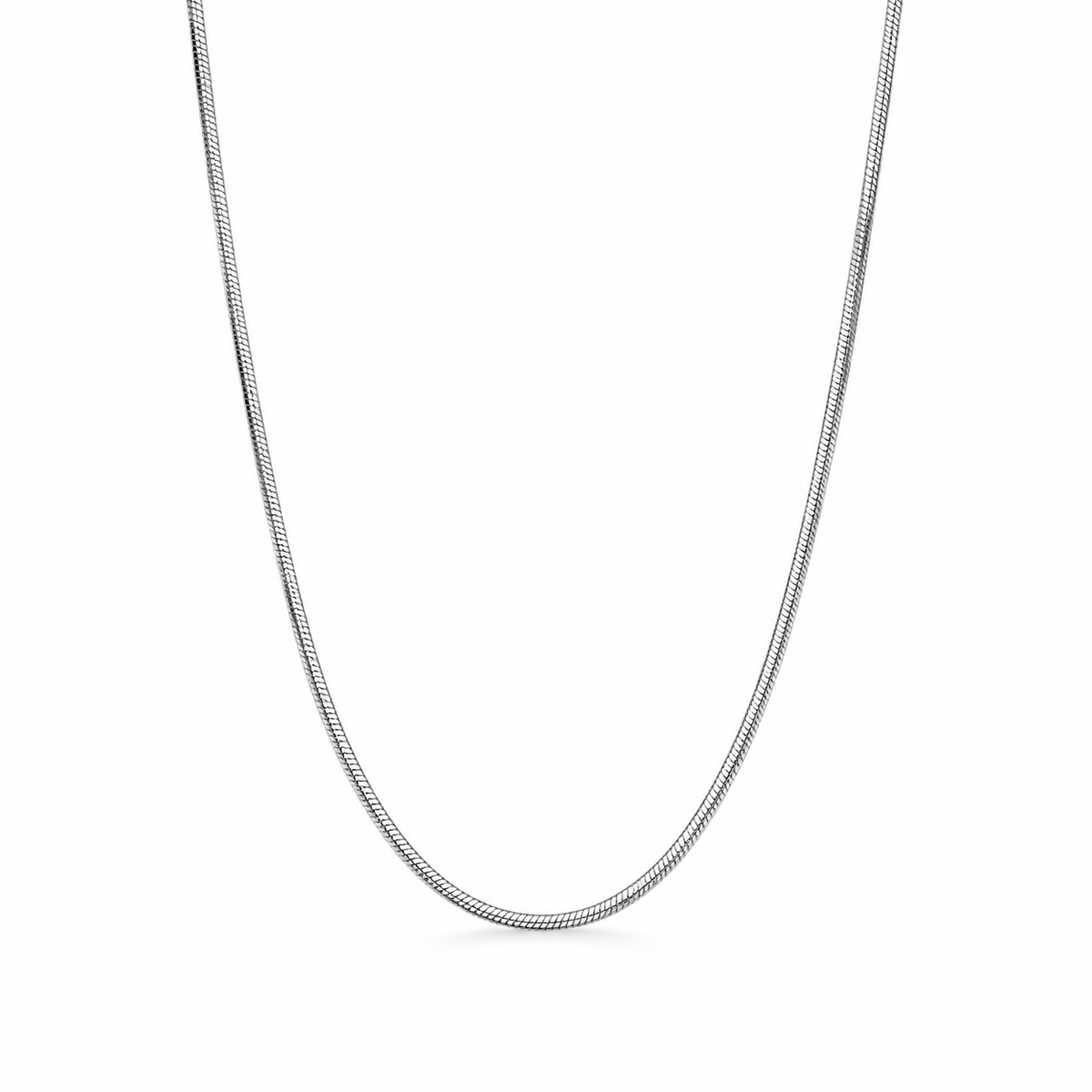 HELIOR Linea PT950 platinum snake chain necklace displayed in a centred U shape on white.