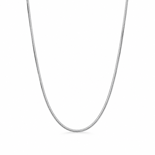 HELIOR Linea PT950 platinum snake chain necklace displayed in a centred U shape on white.