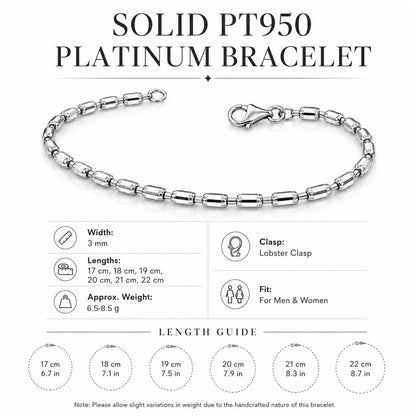 PT950 barrel link bracelet size and weight guide