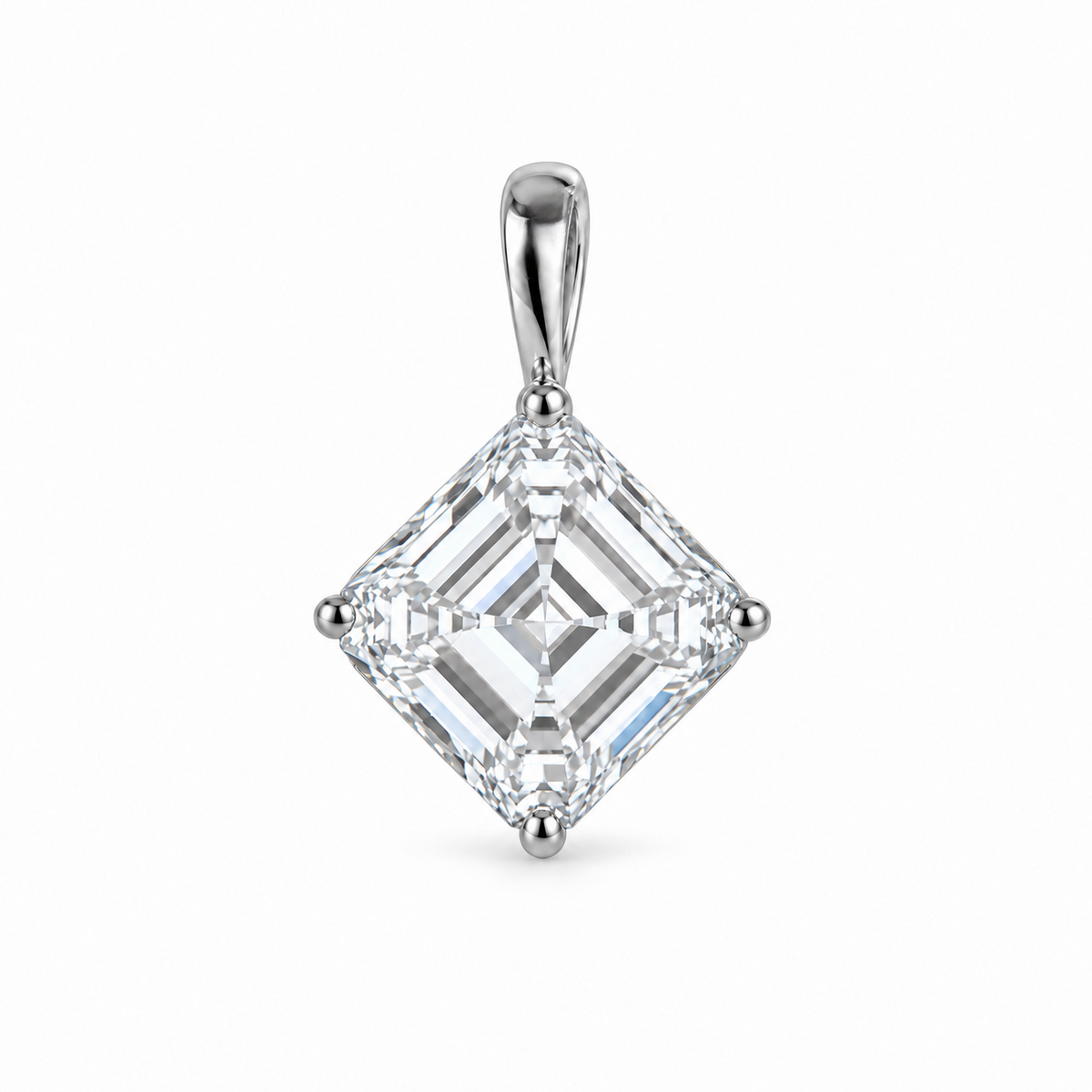 Close-up of IGI certified princess cut lab grown diamond pendant