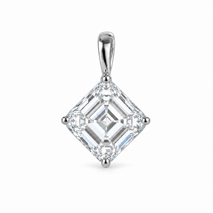 Close-up of IGI certified princess cut lab grown diamond pendant