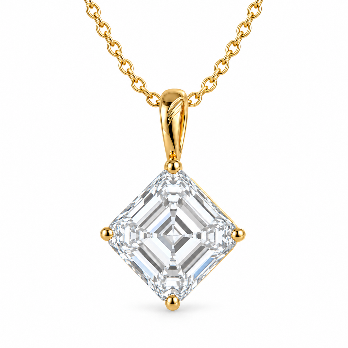 Side detail of four claw princess cut diamond pendant setting