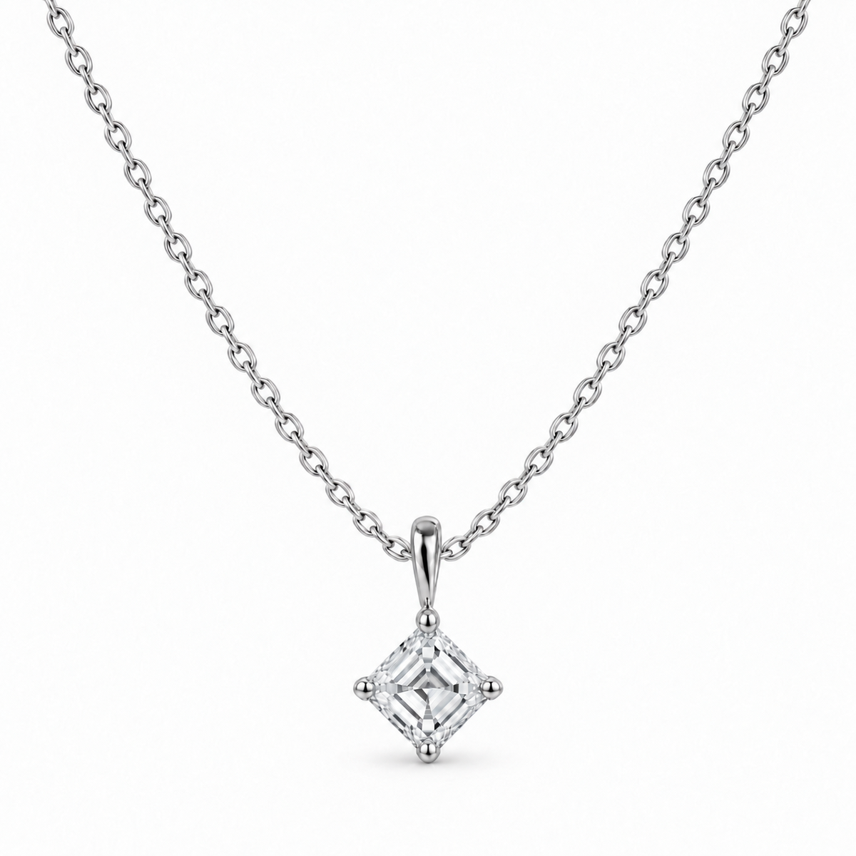 1 carat princess cut lab grown diamond pendant necklace in white metal