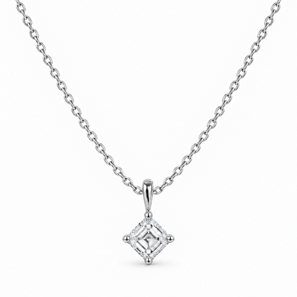 1 carat princess cut lab grown diamond pendant necklace in white metal